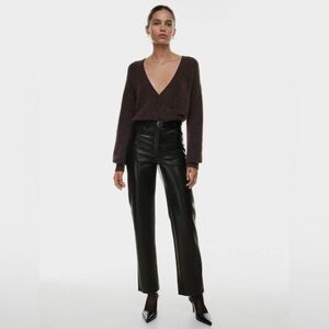 Wilfred Aritzia Black Vegan Leather Straight Leg Melina Pants Size 4